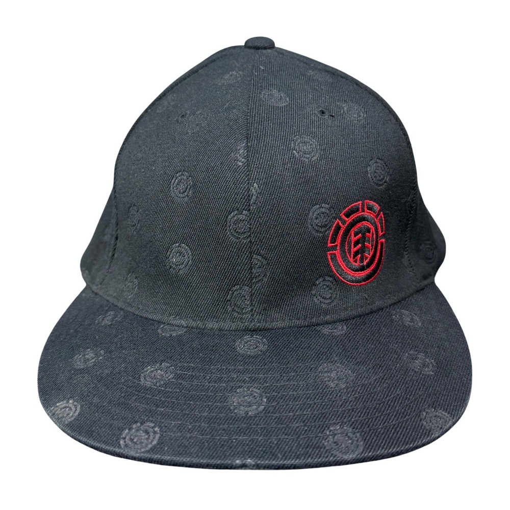 Element Hat Mens L/XL Black Red Logo All Over Print Flexfit Baseball Cap Crown‎